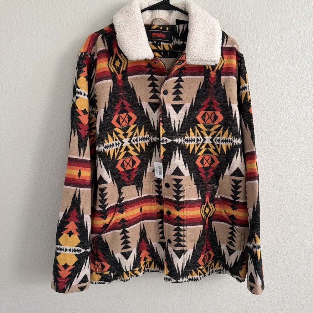 Rock & Roll Denim Men's Large Jacket Southwestern Aztec Snap Button NWT Pockets - Picture 3 of 15